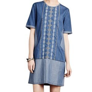 Conditions Apply Anthropologie Womens Dress Small Chambray Embroidered Bohemian